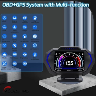 Head-Up Display OBD2 + GPS Dual Mode Car HUD Velocímetro Digital Universal com Função de aviso de velocidade