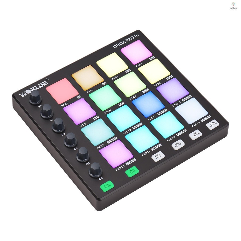 WORLDE MIDI Controller Beat Maker Machine 6 Botões Designáveis Nota Repetir De Nível Completo E Porta Do Software De Produção
