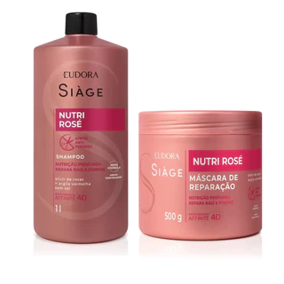 Kit Shampoo 1L + Máscara de tratamento 500g Nutri rose Eudora Siàge