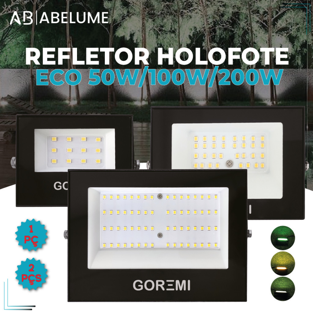 Refletor LED 200W 100W 50W Holofote Bivolt ECO A Prova d'água Luz Branca, Quente e Verde - Áreas Externas Quadras Campos Jardins