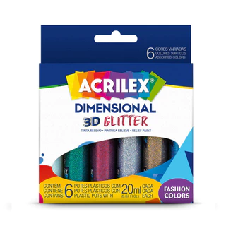 TINTA DIMENSIONAL 3D GLITTER ACRILEX 6 POTES 20 ML CADA
