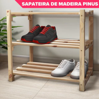 Sapateira Banco para Hall de Entrada em Madeira de Pinus com 2 Prateleiras