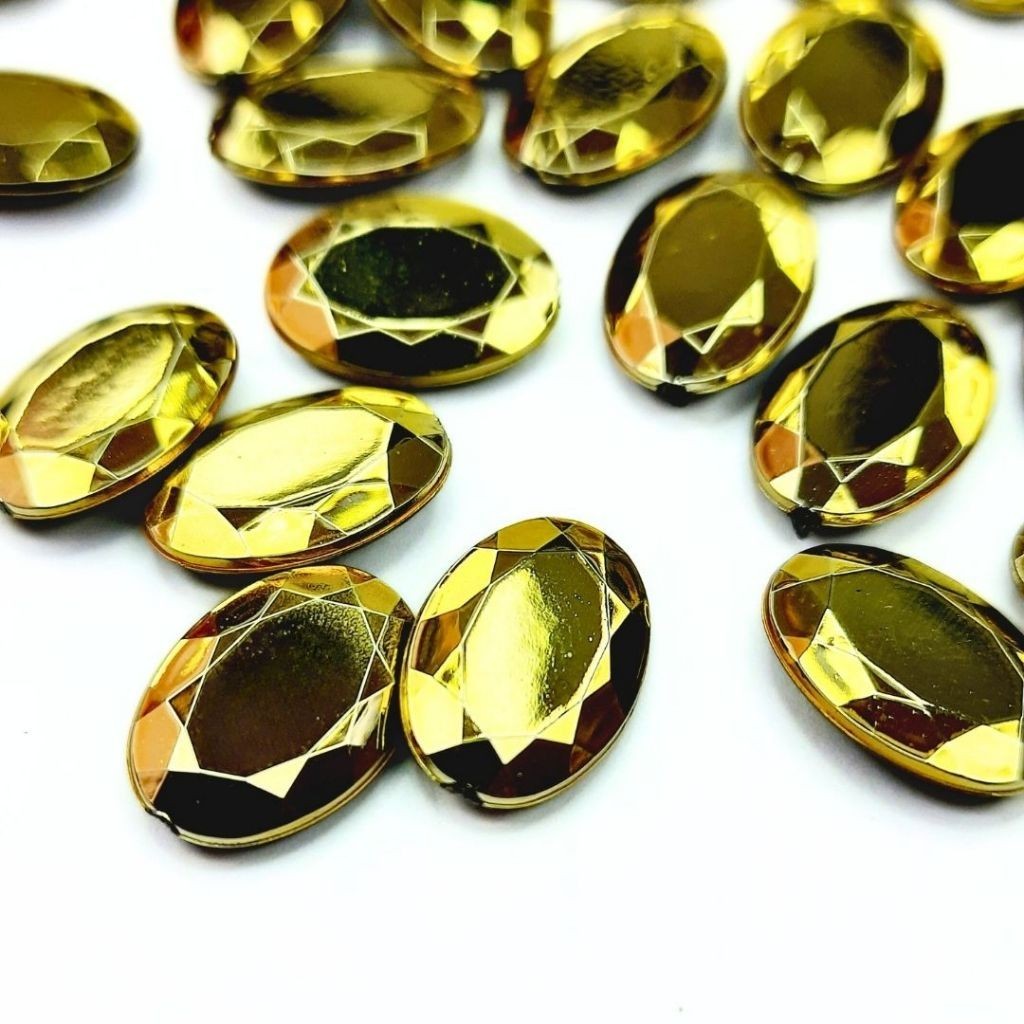 Chaton Oval 10x14mm - Dourado Metalizado - Base Irregular