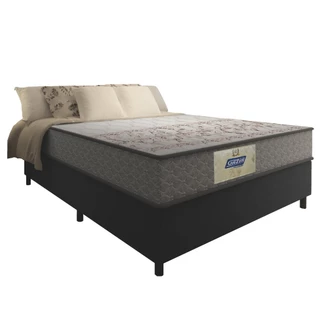 Cama Box Casal Colchão Molas Flora Gazin Cinza/Branco 138x188x60cm - Suporta Até 110 Kg Por Pessoa