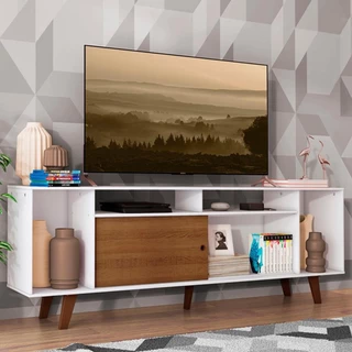 Rack para TV até 65 Polegadas Madesa Cancun com Pés - Branco/Rustic/Rustic em Oferta na Shopee
