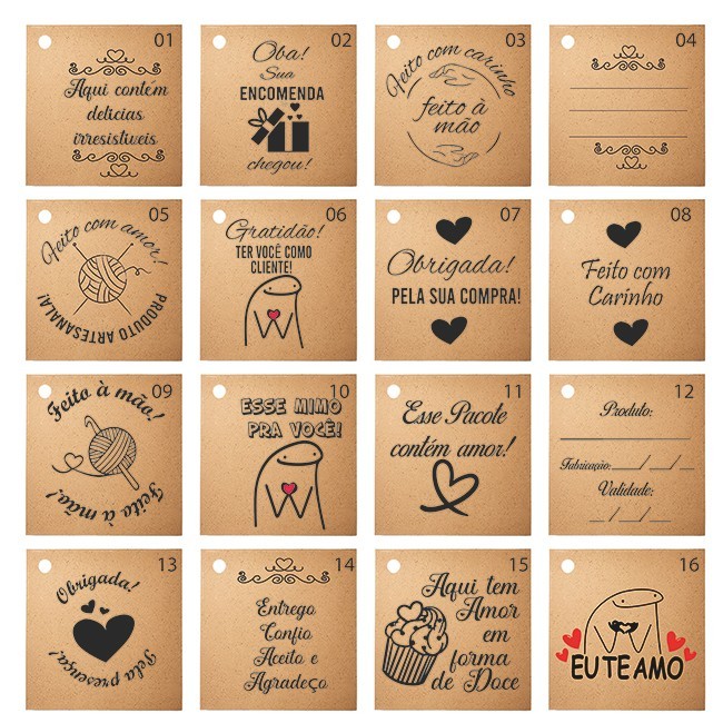 Tag / Mimo Cliente, Feito com carinho, Datas Kraf 50 unid c/ corda | Variações