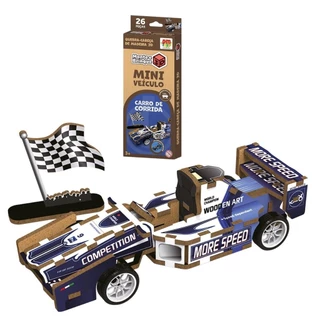 Quebra Cabeça de Madeira 3D Mini Veículo Carro de Corrida - Dm Toys