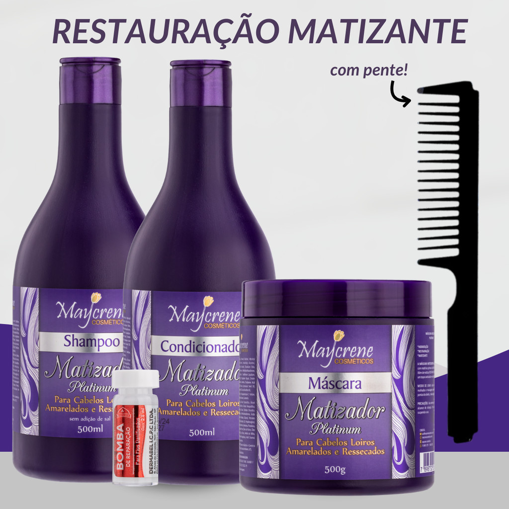 Kit Matizador Roxo Capilar Cuida e Hidrata os Fios com Pente Incluso ...