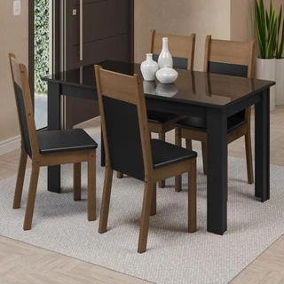Conjunto Sala de Jantar Mesa Tampo de Vidro 4 Cadeiras Preto/Rustic Eloá Madesa em Oferta na Shopee