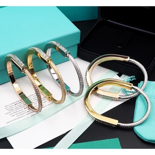 Tiffan@y Pulseira De Moda TFYS Zircônio Brilhante LOCK Para Mulheres Ouro 18K Prata gt879