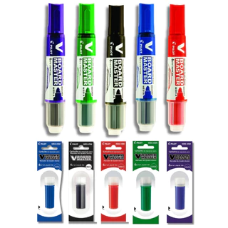 Kit 5 Pincel Quadro Branco Recarregável PILOT + 5 Refil V-Board Master PILOT Único
