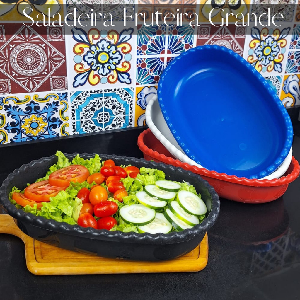 Saladeira Fruteira Grande Plástica Kits 3un a 12un Multiuso Para Saladas ou Frutas Pote Grande.