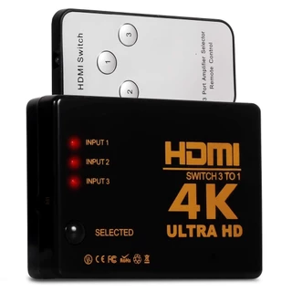 Hub Switch Hdmi com 3 Entradas e 1 Saída Chaveador Divisor Full HD 1080p 4k 3D Com Controle