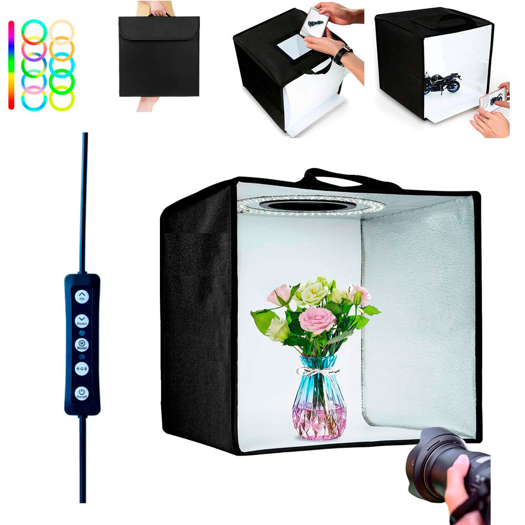 Mini Estudio Fotográfico 40x40cm Dobrável Led 3 Tons 6 Cores | Shopee ...