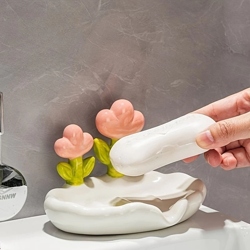 1pc Criativo Flower Decor Saboneteira Bandeja De Plástico Dreno Sabão Acessórios Do Banheiro Home Decor