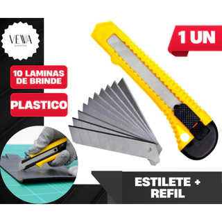 Estilete Profissional 15cm + 10 Lamina Metal 18mm Corte Lamina