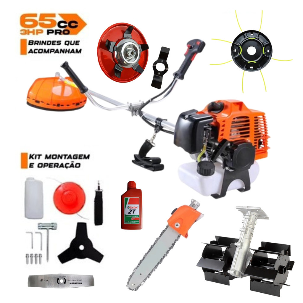 Roçadeira A Gasolina 65cc Multifuncional 8x1 Motopoda Enxada + Óleo ...