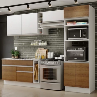 Cozinha Completa Madesa Cristal com Armário e Balcão (Sem Tampo e Pia) - Branco/Rustic/Branco em Oferta na Shopee