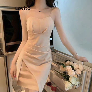 Lovito Sexy Vestido Feminino Liso com Fenda Frontal LNE48405