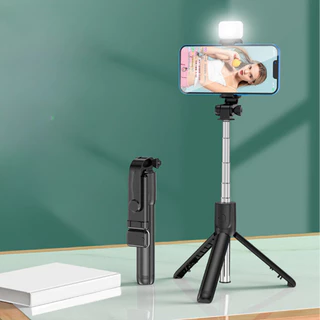 Bastão de Selfie Retrátil Bluetooth Com Luz LED -Tripé Estabilizador/Controle Remoto/Rotação 360°/Compatível Com Celular em Oferta na Shopee