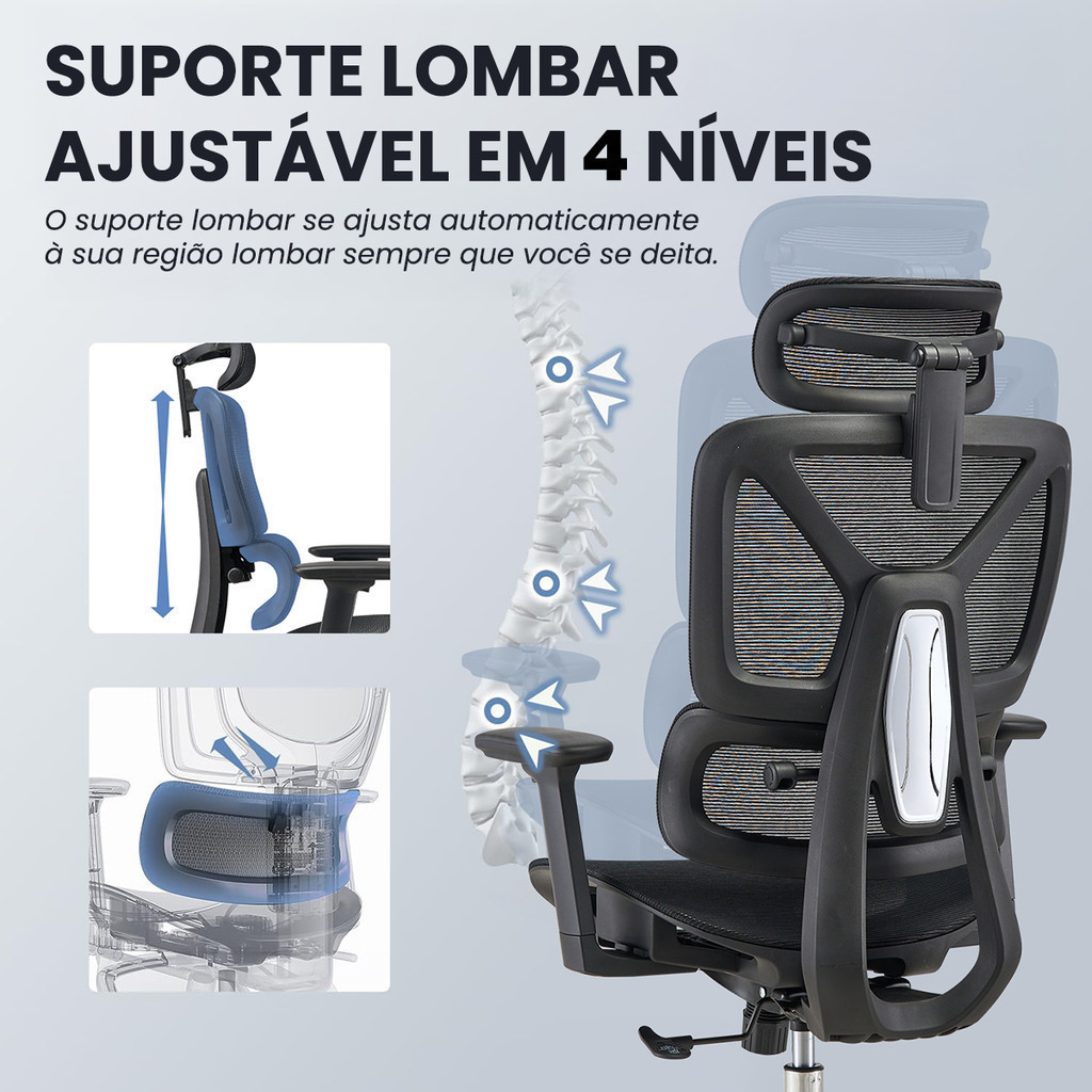 Cadeira Ergonômica para Escritório com Apoio Lombar Ajustável Tecido ...