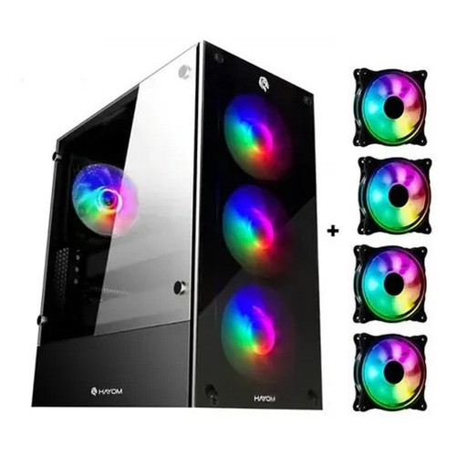 Gabinete Gamer Hayom, 4 Fans rgb, Lateral e Frontal Em Vidro Temperado,  GB1749
