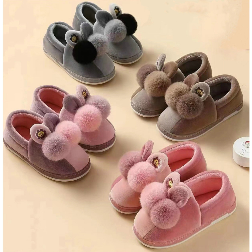 Pantufa Infantil Coelho Com Orelha e Pom Pom Fofo Para O Inverno ...