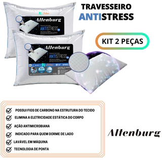 Kit 2 Travesseiros Altenburg Antistress - Confortável - Com ação antimicrobiaba contra Ácaros - Fungos e Bactérias - Tecnologia de ponta com fios de Carbono
