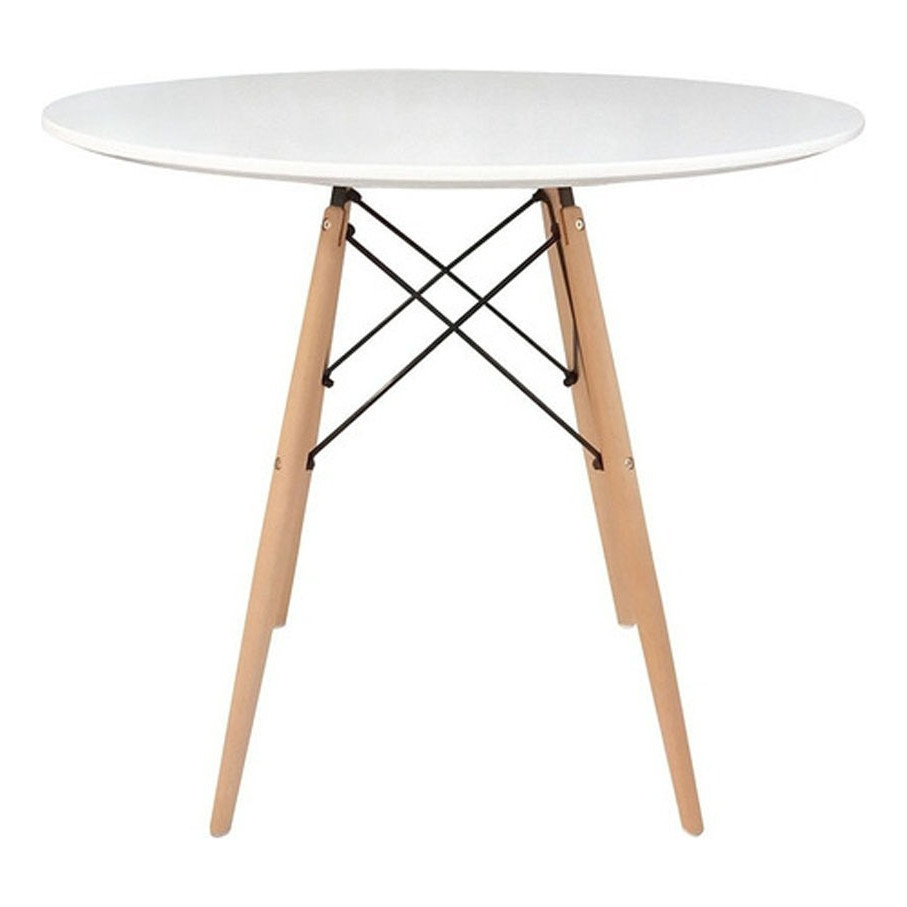 Mesa Charles Eames Branca Redonda 90cm Tampo Madeira Sala Jantar
