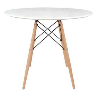 Mesa Charles Eames Branca Redonda 90cm Tampo Madeira Sala Jantar