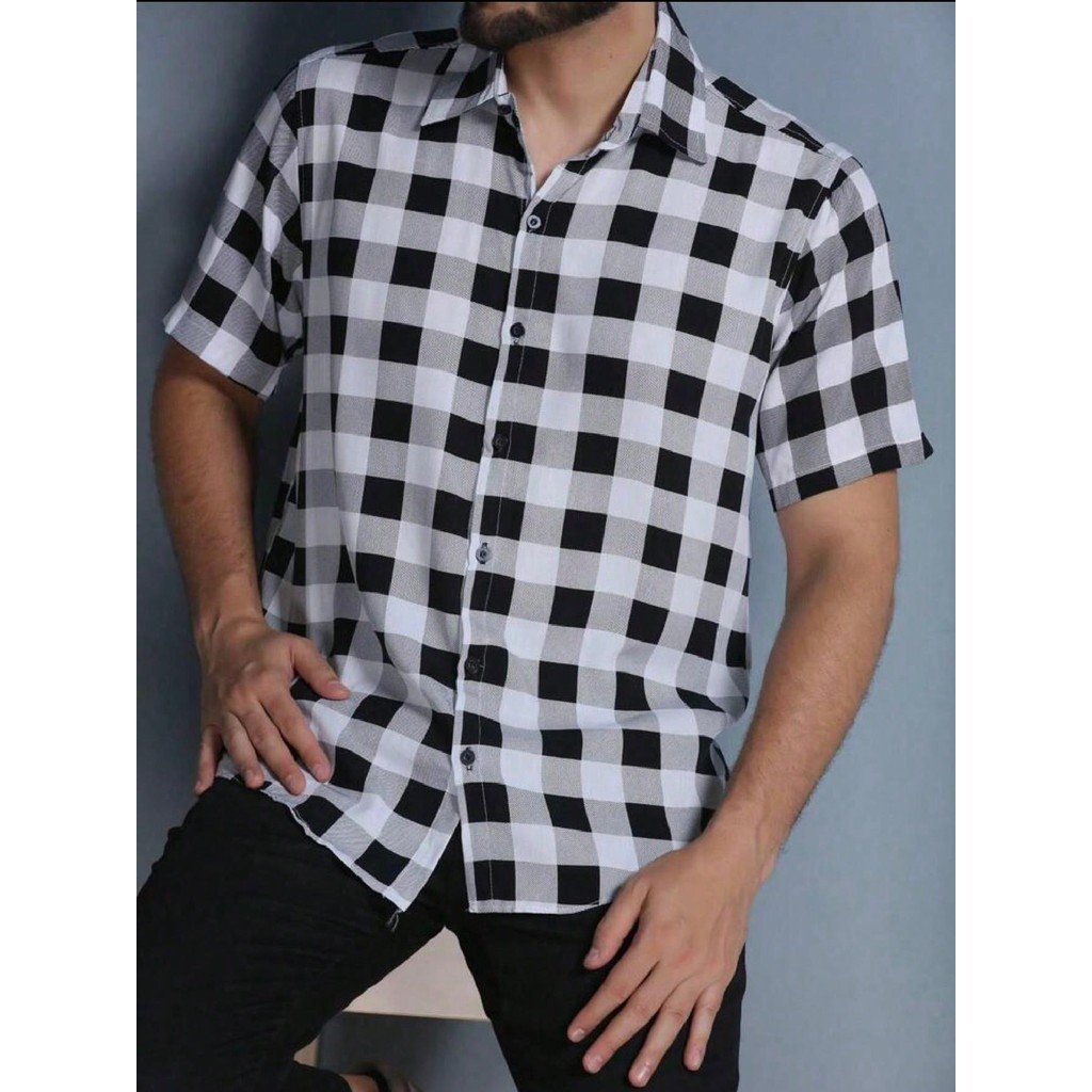 Camisa Xadrez Masculina Manga Curta Slim Fit