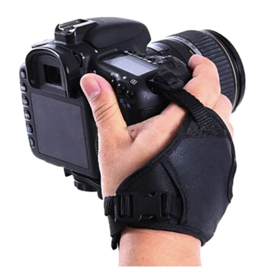 Alça Suporte Mão Pulso Acolchoada Couro Câmera Dslr