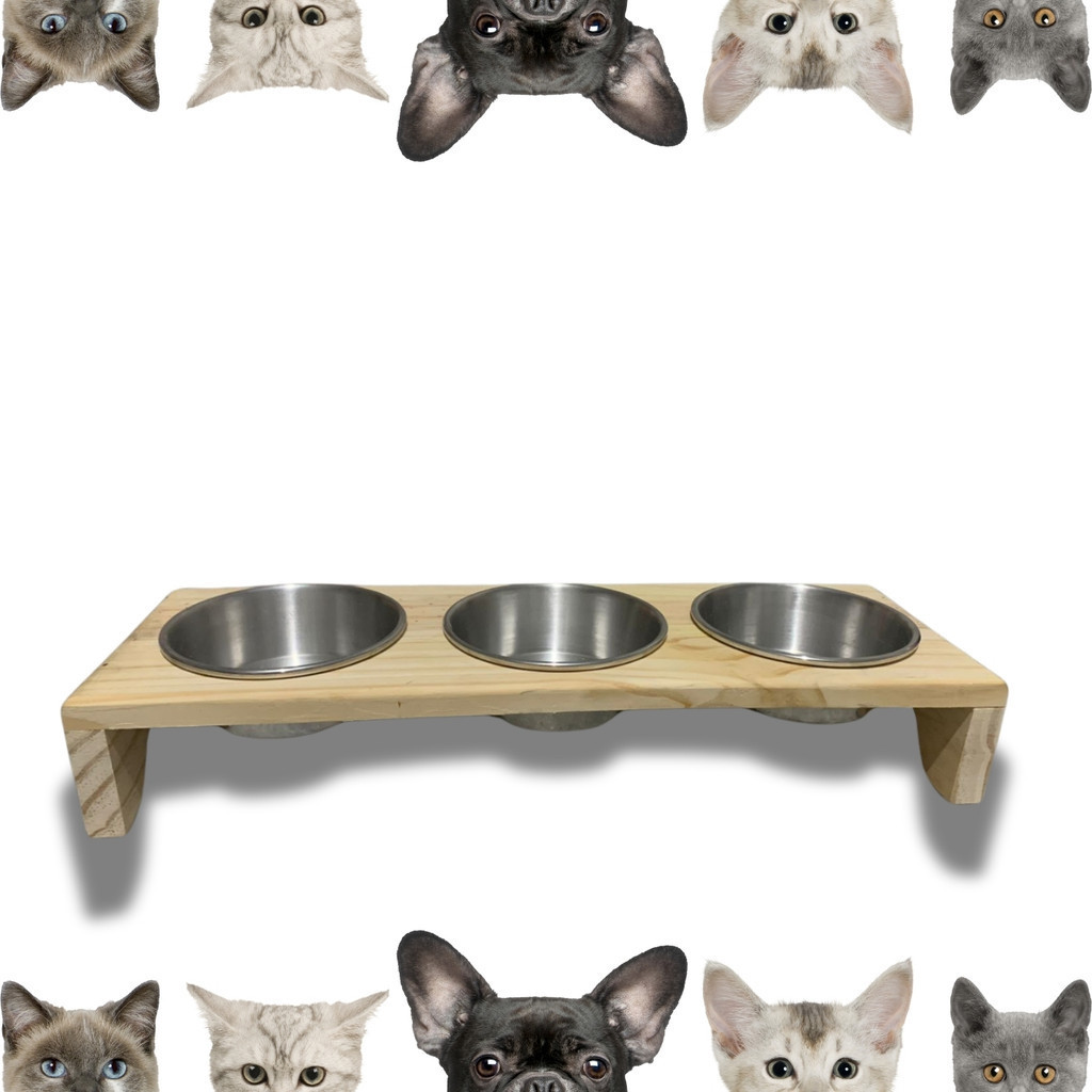 Conforto Elevado: Comedouro Triplo para Cães e Gatos Pequenos