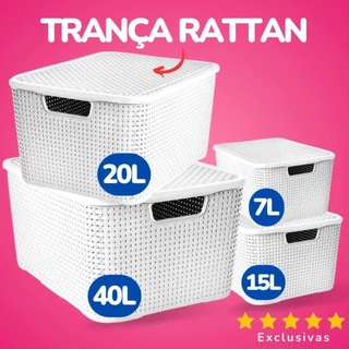 Caixa Organizadora Grande Média Pequena em Rattan 7L 15L 20L 40L Branco Gelo