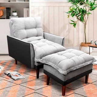 Poltrona Decorativa Reclinável com Puff Catena Cinza - King House