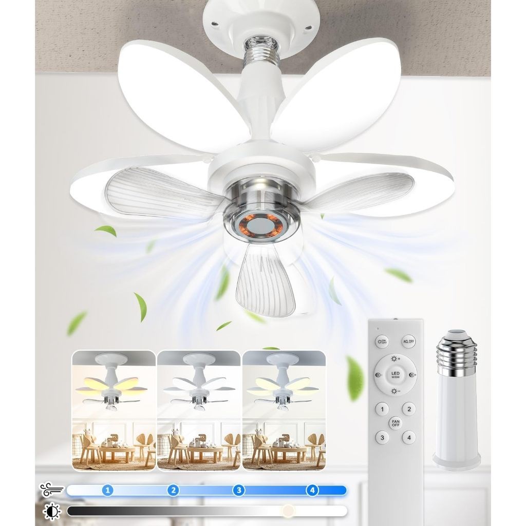 Novo - Ventilador de Teto Com Led e Controle Remoto Regulável 4 Velocidades Ventoinhas Silenciosas