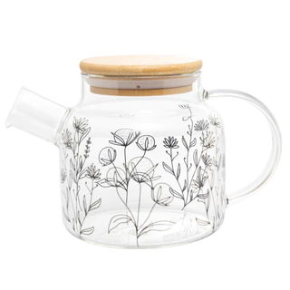 Chaleira de Vidro Borossilicato com Tampa de Bambu Flor 600ml da Wolff
