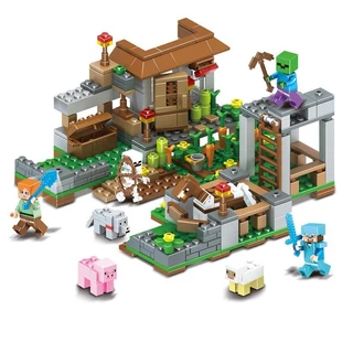 Minecraft 390 Peças Construindo Blocos De Educacionais Crianças Brinquedos De Pequena Cidade Figuras Presentes