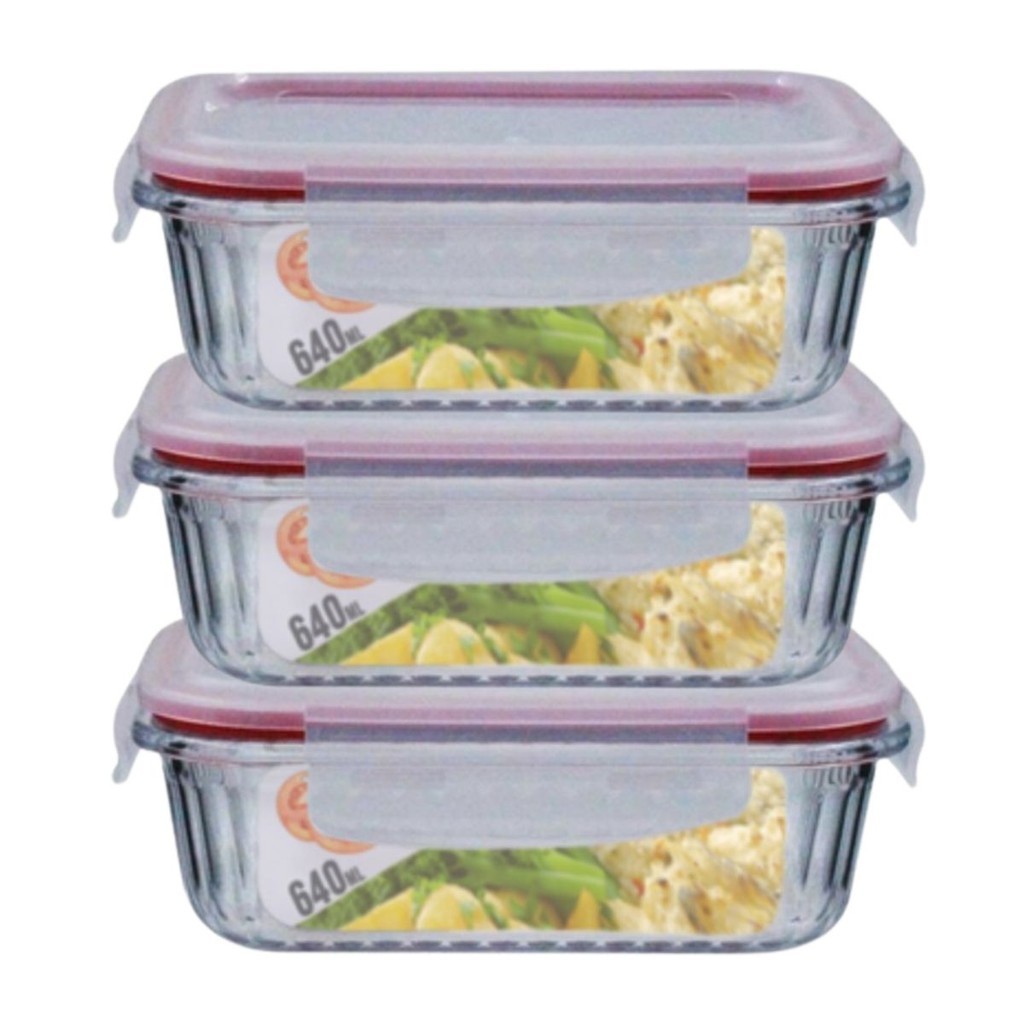 Kit 3 Potes Retangular 4 Travas Marmita Canelado 640ml