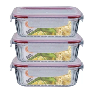 Kit 3 Potes Retangular 4 Travas Marmita Canelado 640ml