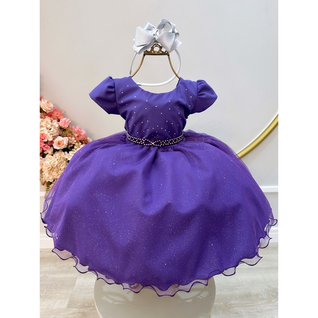 Vestido Infantil Para Princesas Aniversários Festas Roxo Busto C