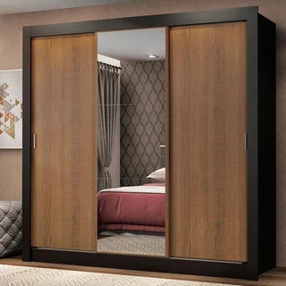 Guarda Roupa Casal Madesa Mônaco 3 Portas de Correr com Espelho - Preto/Rustic em Oferta na Shopee