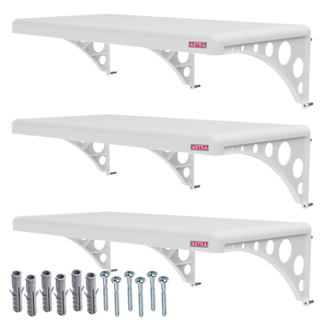 3 Prateleiras Plástica Pvc Com Suporte 100x20 Cm Astra Branco 25kg PM3S