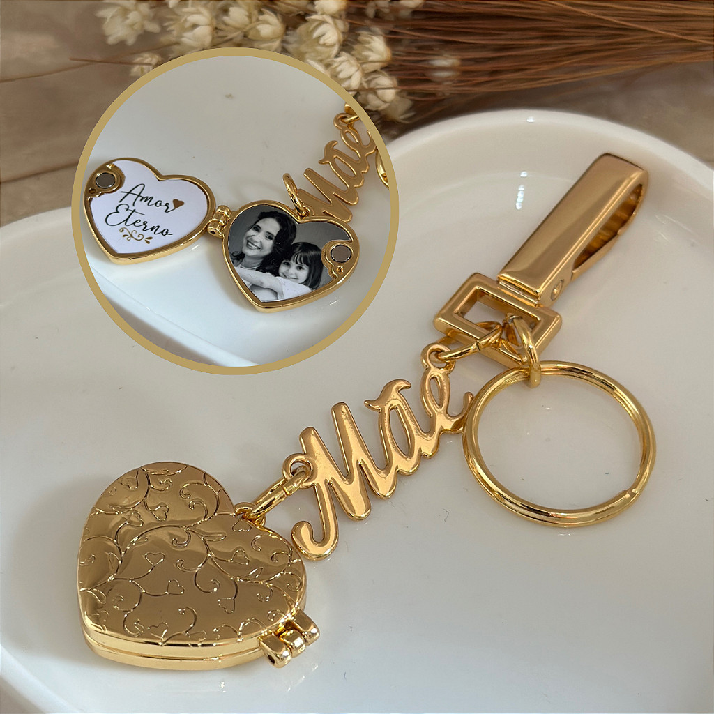 Chaveiro Mãe Relicario Coração Personalizado 2 Fotos Grátis Presente
