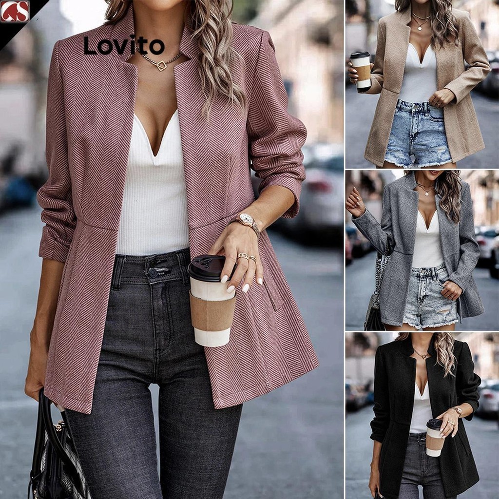 Lovito Casaco feminino elegante estilo simples para deslocamento diário LNL51230