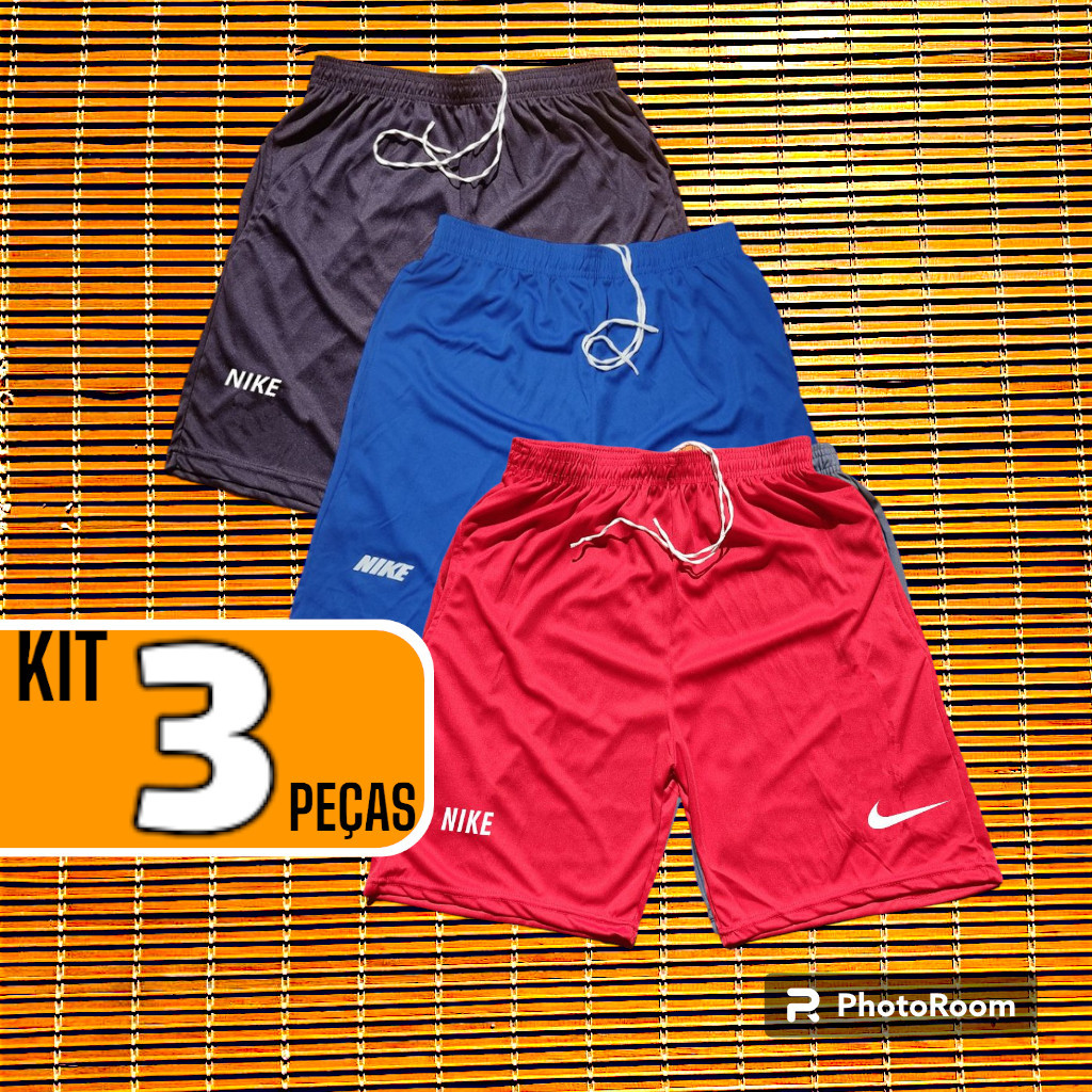 Kit 3 Shorts Calção Dry Fit Masculino Esporte Malha Helanca