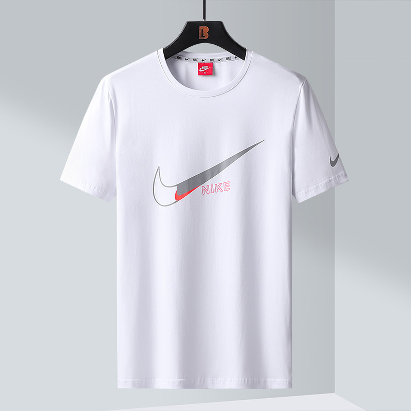 Camiseta Esportiva masculina de verão manga curta moda combina com tudo gola redonda Nike alta qualidade 180g algodão seda fria estampada grande logo