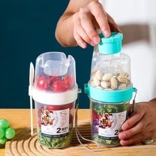 Caixa Bento De Duas Camadas Com Tampa E Colher, Tigela Cônica Reduzida Em Gordura, Café Da Manhã, Fruta, Aveia, Iogurte, Salada, Armazenamento De Alimentos, Fitness, 1pc