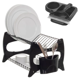 Kit Escorredor Preto de Louça Prato VERONA +Porta Detergente + Rodinho de Pia - PRETO