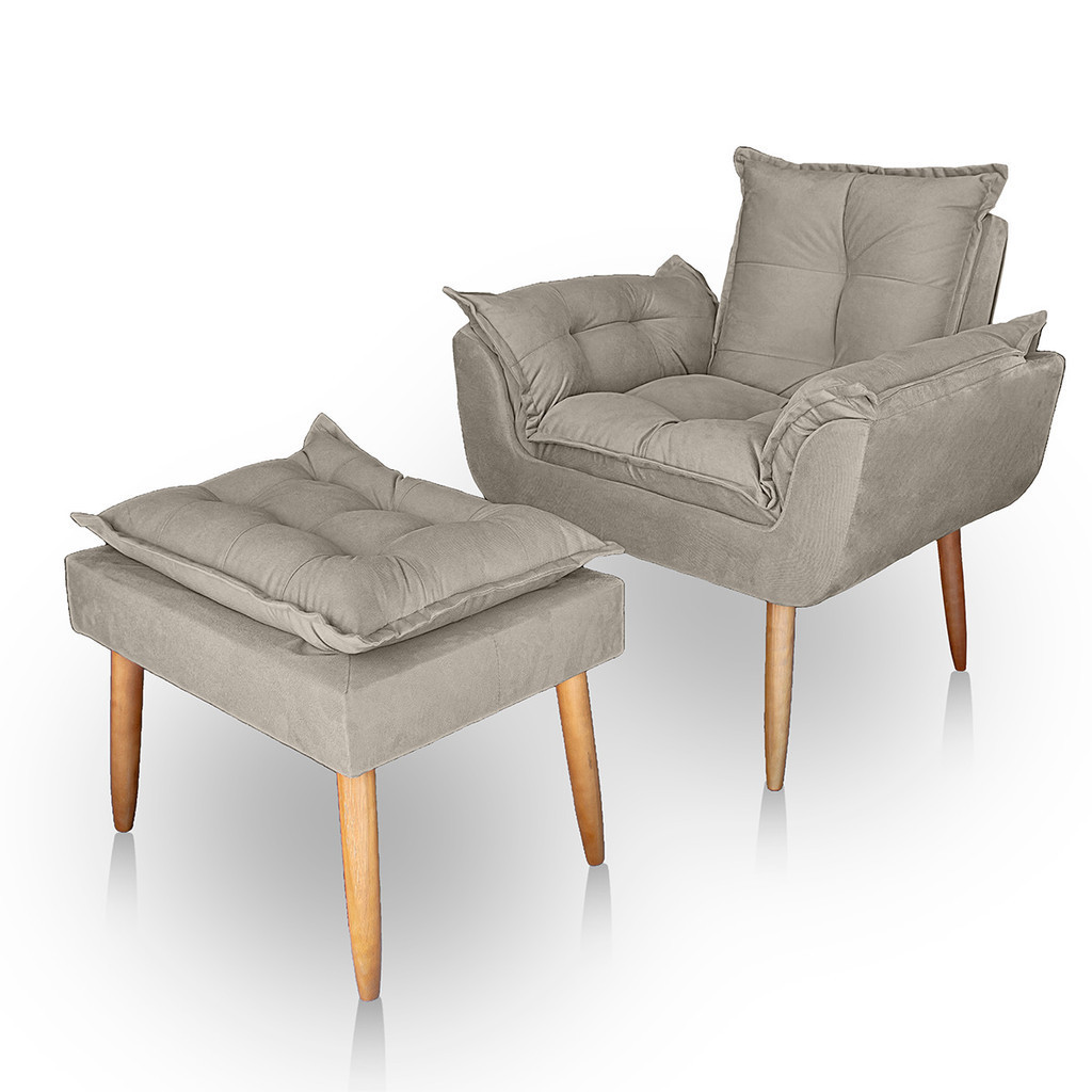 Poltrona Opala para Sala com Puff Reforçada Suede